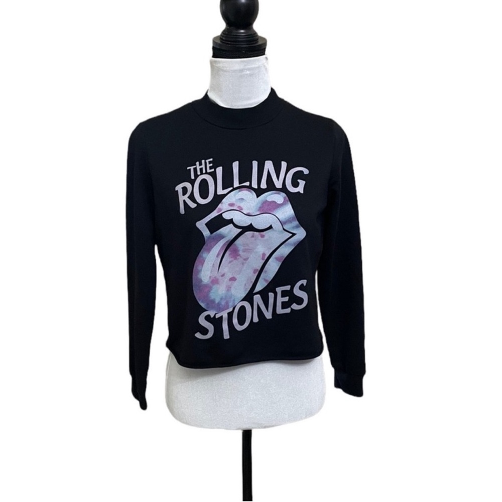 The Rolling Stones black graphic cropped raw hem band sweatshirt top size small